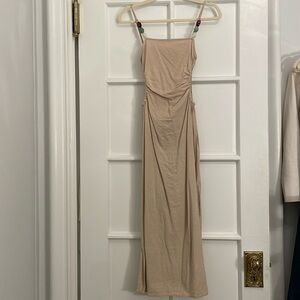 linen cut out maxi dress Shona Joy Effie Strapless Cut Out Maxi Dress in Ivory